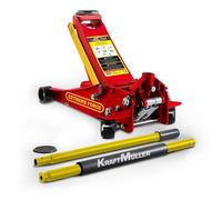 Cric hydraulique Kraft Müller PRO K497, Haut. de levage 49,5cm, Levée rapide grâce au système à double-pompe,Rouge/Jaune