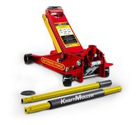 Cric hydraulique Kraft Müller PRO K497, Haut. de levage 49,5cm, Levée rapide grâce au système à double-pompe,Rouge/Jaune