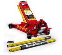 Cric hydraulique Kraft Müller PRO K497, Haut. de levage 49,5cm, Levée rapide grâce au système à double-pompe,Rouge/Jaune Jaune G