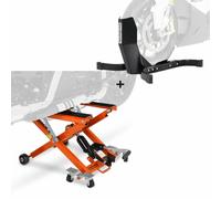 Cric Lève Moto Hydraulique á Ciseaux + Cale de roue Midlift XL orange