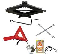 CRIC PANTOGRAPHE DE 2 TONNES ROIX + TRIANGLE D'URGENCE ROUE POUR VOITURE COMPATIBLE AVEC SANTANA 3 ARTICLES HOMOLOGUÉS POUR FORAGE OU CHANGE CAOUTCHOUC VOITURE