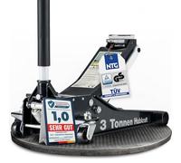 Cric roulant hydraulique NTG Certifié TÜV 3 tonnes (hauteur de levage 75-505 mm) Professionnel avec double cylindre Cric plat pour SUV et voitures basses Noir [Extra stable 35,2 kg]