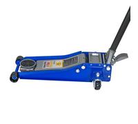 Cric rouleur hydraulique à double pompe 3 tonnes, avec pédale, acier Q235 et aluminium, bleu et argent, 8,5 à 51 cm