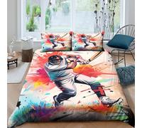 Cricket player action Ensemble De Literie Léger Microfibre résistante 3 Pièces 3D Effet Sports illustration Linge de Lit avec Fermeture Éclair Douce for Chambre de adolescents Single（135x200cm）