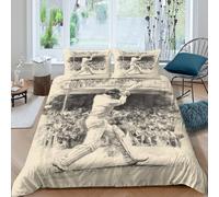 Cricket player action Ensemble De Literie Microfibre 3 pièces Imprimé en 3D Hypoallergique Sketch style Housse de Couette avec 2 x Taies d'oreiller Respirante for Chambre Enfants Single（140x200cm）