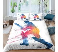 Cricket player action Linge de Lit Hypoallergique Microfibre 3 pièces Imprimé en 3D Vibrant watercolor Parure de Lit avec Taie d'oreiller Ultra Douce for Décoration de Chambre Single（135x200cm）