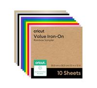 Cricut échantillon de vinyle de transfert thermique, pack assorti arc-en-ciel, 30.5 x 30.5cm, vinyle de transfert thermique HTV, Iron-on Vinyl pour tissu et T-shirts - lot de 10 feuilles