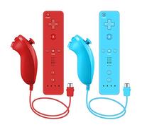 Crifeir Lot de 2 télécommandes sans fil et contrôleur Nunchuck avec étui en silicone et dragonne Bleu et rouge 1
