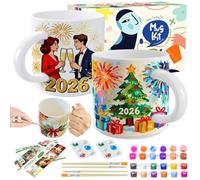 Crifeton Kit de peinture en céramique avec tasses, pinceaux, peintures et instructions pour la peinture, kit de poterie pour la maison, kit de bricolage pour adultes