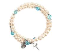 crigema - Bracelet chapelet à ressort avec croix et médaille de Notre-Dame Miraculeuse - Circonférence 19 cm, Circonferenza 19 cm, Verre, Pas de gemme