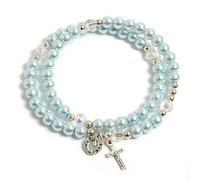 crigema - Bracelet chapelet à ressort avec croix et médaille de Notre-Dame Miraculeuse - Circonférence 19 cm, Circonferenza 19 cm, Verre, Pas de gemme