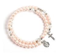 crigema - Bracelet chapelet à ressort avec croix et médaille de Notre-Dame Miraculeuse - Circonférence 19 cm, Circonferenza 19 cm, Verre, Pas de gemme