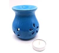 CRIGEMA - Brûle Essences en céramique bleu - Brûleur pour Hui Essentielles - Aromathérapie - Décoration de la maison - Méditation - Bougie Tealight en cadeau