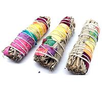 CRIGEMA - Sauge blanche et pétales de rose 7 Chakra - X3 Mazzetti de 10 cm~ 25/35 g - Smudge pour Purification - Première qualité de Californie (3)