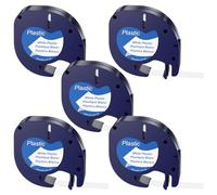 Crihovy 5 pack ruban Compatible, rouleau etiqueteuse Noir sur Blanc, etiqueteuse ruban 91201 pour Dymo LetraTag LT-100H LT-100T QX50 2000, 12mm Largeur avec 4m long