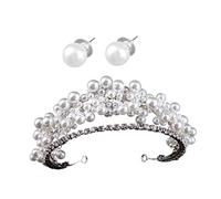 CRILSTYLEO 1 Set Perle Diadème Baroque Perle Boucles D'Oreilles Boucles D'Oreilles Et Anneau Femmes Cheveux Accessoires Strass Chapeaux Pour Femmes Perle Boucles D'Oreilles Mariée