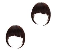 CRILSTYLEO 2 Pièces Fausse Frange Démêlant Faux Humain La Frange Pince à Cheveux Liens Aux Femmes Cheveux Femme Perruques Pour Femmes Dreadlock Artificiel Perles Fibre Chimique Brown