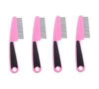 CRILSTYLEO 4 Pièces Peigne à Dents Fines En Acier Inoxydable Pellicules Peigne De Démêlage Pour Chat Cure-dent Peigne Pour Chien Ruban Adhésif Double Face Résistant Peigne à Lentes Rose