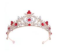 CRIM CROWN BRIDAL COURNE VINTAGE COURONE RHINATONE BAROQUE COURRONE COURTH POURCE BUDAL HEURS ACCESSOIRES (COULEUR: GOLDEN ROUGE, Taille: Couronne) (Golden Red Crown)