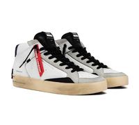Crime London, SK8 Deluxe Mid, Chaussures Sneaker Zip Cuir, Mode Fashion, White Black Navy, 44 EU