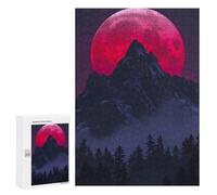 Crimson Moon Over Snowy Mountains, 300 PCS Puzzle Décoratif, Cadeau De Saison; pour Les Couples, Amis Et Familles