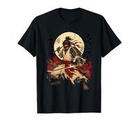 Crimson Moon Ronin Retro Samourai Anime Art T-Shirt Graphique avec Valeur