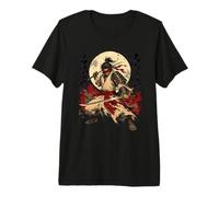 Crimson Moon Ronin Retro Samourai Anime Art T-Shirt Haut de Gamme