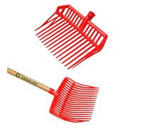Crisalide® Fourche pour cheval avec 16 dents en ABS, 42 x 31 cm, manche en bois, fourche d'écurie pour collecte de litière, paille, foin et boîte de nettoyage