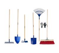 Crisalide® Kit de Jardinage, Coffret Jardinage Ensemble Complet 7 Pièces - Balai Industriel, Gants, Râteau Feuilles, Banghette, Houille, Râteau 12 Dents, Baie à Pointe | Outils Résistants pour Jardin