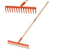 Crisalide® - Plateau de jardin orange + manche en bois de hêtre (150 cm type Bosch-I), pour usage domestique et professionnel, fabriqué en Italie (48 cm (18 dents))