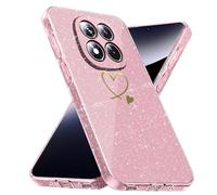 crisant Coque Compatible avec Xiaomi Redmi Note 14 Pro 5G/ Redmi Note 14 Pro Plus 5G/ Poco X7 5G (Pas pour 4G), Housse Souple et Transparent, Étui Anti Empreintes et Paillettes - Rose