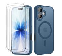 crisant Coque Magnétique pour iPhone 17 6,3 Pouces, Étui Housse Arrière Translucide Givrée, avec 3 Verre Trempé et Outil d'Installation Facile, Compatible avec MagSafe - Bleu Saphir