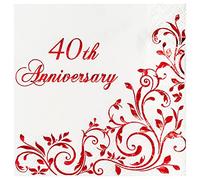 Crisky Lot de 50 serviettes de table rouges pour cocktail 40e anniversaire de mariage, décoration de fête de mariage, 3 plis, jetables, pour boissons et desserts, 50 pièces