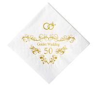 Crisky Lot de 50 serviettes en papier pour 50e anniversaire de mariage Doré