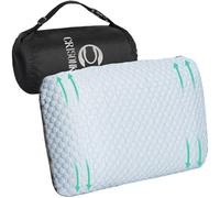 Crisonky Oreiller de Voyage et de Camping en Mousse à mémoire de Forme Compressible à fermeté Moyenne pour la randonnée et l'avion, Soutien Lombaire, Tissu Popcorn Respirant, rafraîchissant, Housse