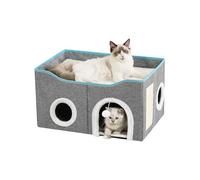Crispedia Grand lit pour chat d'intérieur - Niche extra large avec tapis à gratter et balle moelleuse - Cachette pliable pour chaton (gris, taille XL)