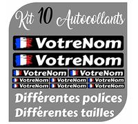 CrisPhy Autocollants x10 en Vinyle avec Drapeau France + Votre nom - Vélo, Casque, Pelle à Roue, Planches à roulettes, Voiture, Moto, etc. Kit de 10 Vinyle (Font Pack 1)