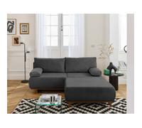 Cristal - canapé 3 places - convertible avec coffre et grand pouf - en velours côtelé - Gris foncé