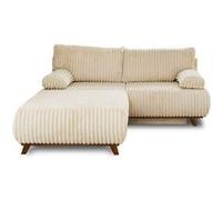 Cristal - canapé 3 places - convertible avec coffre et grand pouf - en fausse fourrure côtelée - Beige Beige