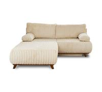 Cristal - canapé 3 places - convertible avec coffre et grand pouf - en fausse fourrure côtelée - Beige Beige