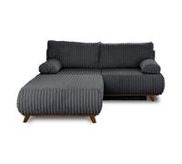 Cristal - canapé 3 places - convertible avec coffre et grand pouf - en fausse fourrure côtelée - Gris Anthracite