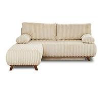 Cristal - canapé 3 places - convertible avec coffre et pouf - en velours côtelé grosses côtes - Beige Beige G