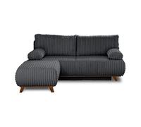 Cristal - canapé 3 places - convertible avec coffre et pouf - en fausse fourrure côtelée - Gris Anthracite