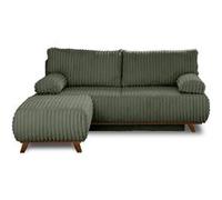 Cristal - canapé 3 places - convertible avec coffre et pouf - en fausse fourrure côtelée - Vert