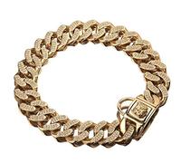 Cristal de Diamant pour Collier de Chien,32MM Lourd Collier de Chien de Acier Inoxydable Solide,Collier pour Chien or Collier de Chaîne Pour Chien Avec Boucle Forte Pour Grandes Races 26inch/66cm