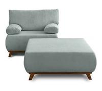 Cristal - fauteuil - convertible avec coffre et grand pouf - en velours côtelé - Bleu