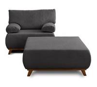 Cristal - fauteuil - convertible avec coffre et grand pouf - en velours côtelé - Gris foncé