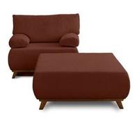 Cristal - fauteuil - convertible avec coffre et grand pouf - en velours côtelé - Terracotta