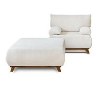 Cristal - fauteuil - convertible avec coffre et grand pouf - en velours texturé - Beige