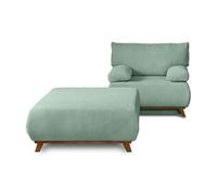 Cristal - fauteuil - convertible avec coffre et grand pouf - en velours texturé - Bleu